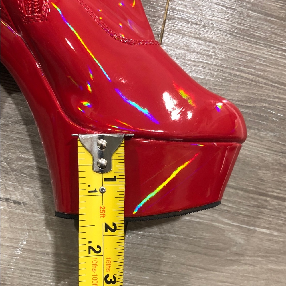 Pleaser Delight 3000 Hologram Red Patent Leather Thigh Over- Knee-High Boots New - Picture 4 of 11